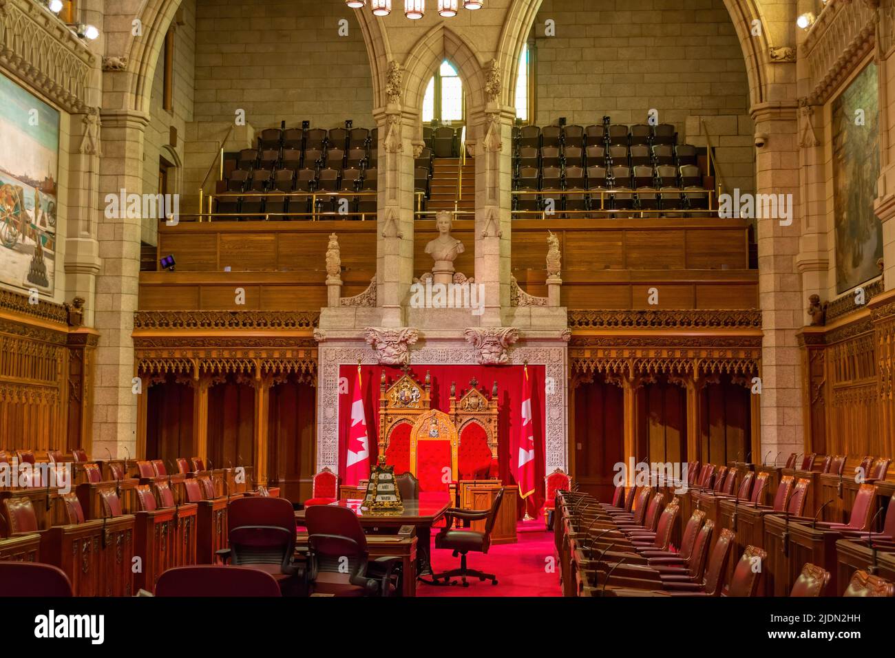 The Senate Chamber of Canada`s Parliament. Ottawa. Stock Photo